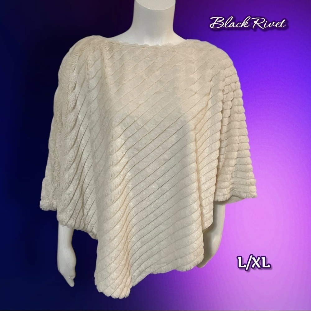 Black Rivet Faux Fur Poncho / Cape. Lightweight Formal Off the Shoulder